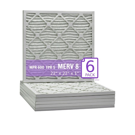 Purolator 22x22x1 Pleated Air Filter, MERV 8, 6 PK 22x22x1x1 DM (6 Pack)
